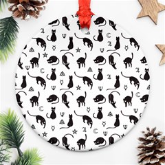 Black Cats And Witch Symbols Pattern Ornament (round) by Valentinaart