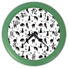 Black Cats And Witch Symbols Pattern Color Wall Clocks by Valentinaart