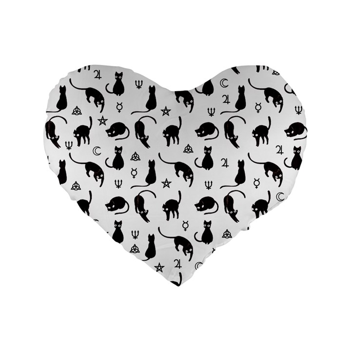 Black cats and witch symbols pattern Standard 16  Premium Heart Shape Cushions