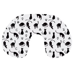 Black Cats And Witch Symbols Pattern Travel Neck Pillows by Valentinaart