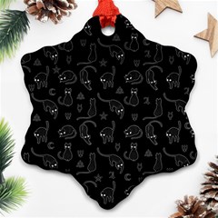 Black Cats And Witch Symbols Pattern Snowflake Ornament (two Sides) by Valentinaart