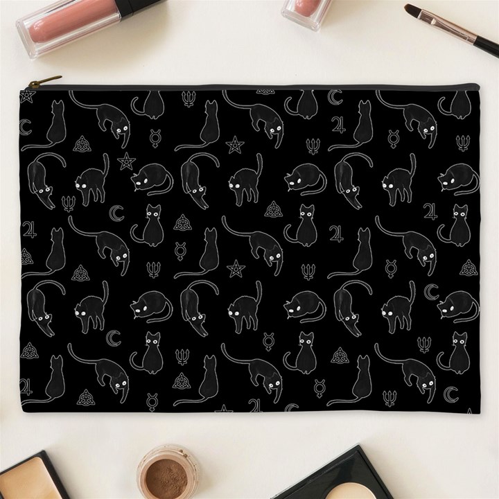 Black cats and witch symbols pattern Cosmetic Bag (XXXL) 