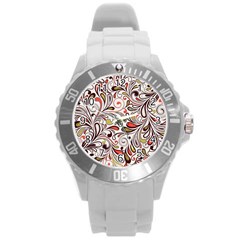 Colorful Abstract Floral Background Round Plastic Sport Watch (l) by TastefulDesigns