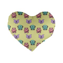 Animals Pastel Children Colorful Standard 16  Premium Heart Shape Cushions