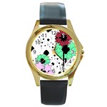 Star flowers             Round Gold Metal Watch Front