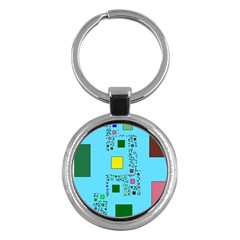 Squares On A Blue Background            Key Chain (round) by LalyLauraFLM