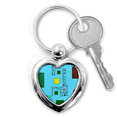 Squares On A Blue Background            Key Chain (heart) by LalyLauraFLM