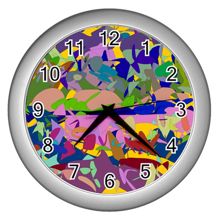 Shapes in retro colors              Wall Clock (Silver)