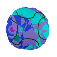 Purple Blue Shapes        Standard 15  Premium Flano Round Cushion by LalyLauraFLM