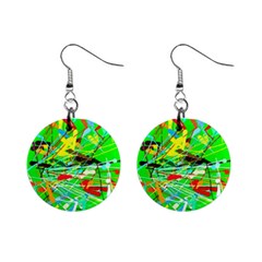 Colorful Painting On A Green Background              1  Button Earrings