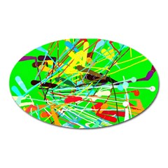 Colorful Painting On A Green Background              Magnet (oval) by LalyLauraFLM