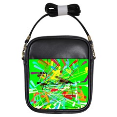 Colorful Painting On A Green Background              Girls Sling Bag by LalyLauraFLM