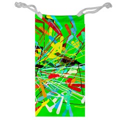 Colorful Painting On A Green Background              Jewelry Bag by LalyLauraFLM