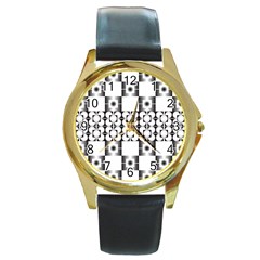 Pattern Background Texture Black Round Gold Metal Watch