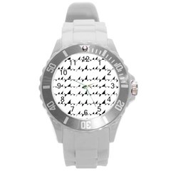 Black And White Wavy Stripes Pattern Round Plastic Sport Watch (l) by dflcprints