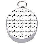 Black And White Wavy Stripes Pattern Silver Compasses Front