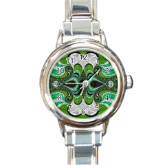 Fractal Art Green Pattern Design Round Italian Charm Watch