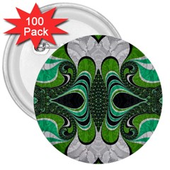 Fractal Art Green Pattern Design 3  Buttons (100 pack) 