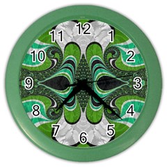 Fractal Art Green Pattern Design Color Wall Clocks