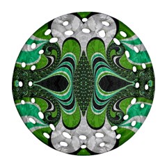 Fractal Art Green Pattern Design Round Filigree Ornament (Two Sides)