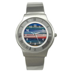 Background Horizontal Lines Stainless Steel Watch