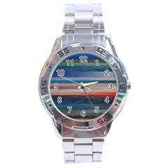 Background Horizontal Lines Stainless Steel Analogue Watch