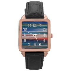 Background Horizontal Lines Rose Gold Leather Watch 