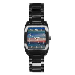 Background Horizontal Lines Stainless Steel Barrel Watch