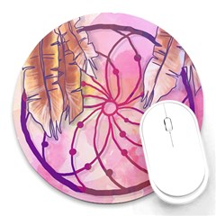 Watercolor Cute Dreamcatcher With Feathers Background Round Mousepads by TastefulDesigns