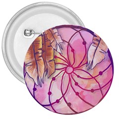 Watercolor Cute Dreamcatcher With Feathers Background 3  Buttons by TastefulDesigns