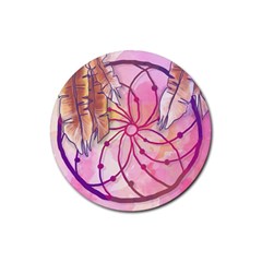 Watercolor Cute Dreamcatcher With Feathers Background Rubber Round Coaster (4 Pack)  by TastefulDesigns