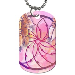 Watercolor Cute Dreamcatcher With Feathers Background Dog Tag (one Side)