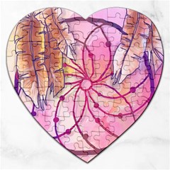 Watercolor Cute Dreamcatcher With Feathers Background Jigsaw Puzzle (heart) by TastefulDesigns