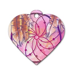 Watercolor Cute Dreamcatcher With Feathers Background Dog Tag Heart (one Side) by TastefulDesigns