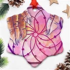 Watercolor Cute Dreamcatcher With Feathers Background Ornament (snowflake) by TastefulDesigns