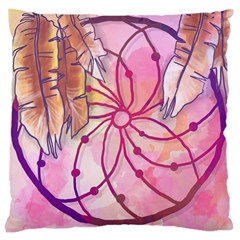 Watercolor Cute Dreamcatcher With Feathers Background Large Cushion Case (one Side) by TastefulDesigns