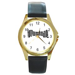 Illuminati Round Gold Metal Watch by Valentinaart