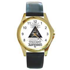 Illuminati Round Gold Metal Watch by Valentinaart