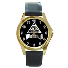 Illuminati Round Gold Metal Watch by Valentinaart