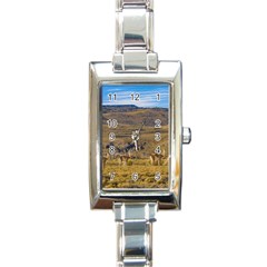 Group Of Vicunas At Patagonian Landscape, Argentina Rectangle Italian Charm Watch by dflcprints