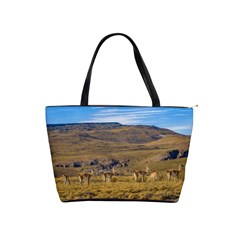 Group Of Vicunas At Patagonian Landscape, Argentina Shoulder Handbags by dflcprints