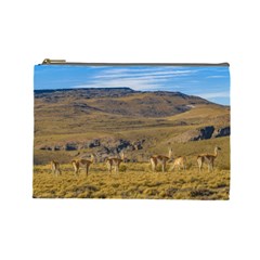 Group Of Vicunas At Patagonian Landscape, Argentina Cosmetic Bag (large)  by dflcprints