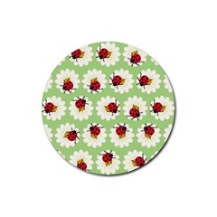 Ladybugs Pattern Rubber Coaster (round)  by linceazul