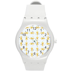 Spaceships Pattern Round Plastic Sport Watch (m) by linceazul