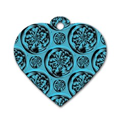 Turquoise Pattern Dog Tag Heart (two Sides) by linceazul