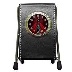 Artistic Blue Gold Red Pen Holder Desk Clocks by Mariart