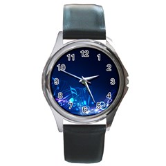 Abstract Musical Notes Purple Blue Round Metal Watch by Mariart