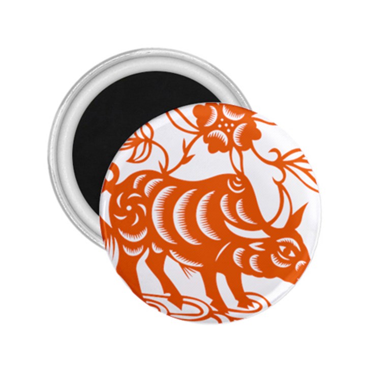 Chinese Zodiac Cow Star Orange 2.25  Magnets