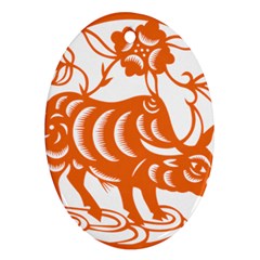 Chinese Zodiac Cow Star Orange Ornament (oval) by Mariart