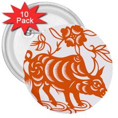 Chinese Zodiac Cow Star Orange 3  Buttons (10 Pack)  by Mariart